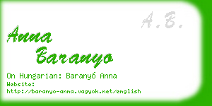 anna baranyo business card